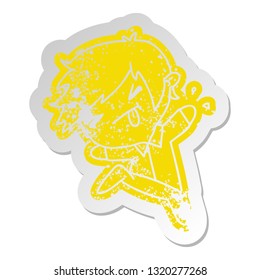 distressed old cartoon sticker of a kawaii cute boy