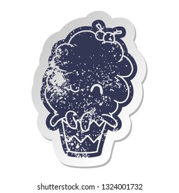 distressed old cartoon sticker kawaii octopus cupcake