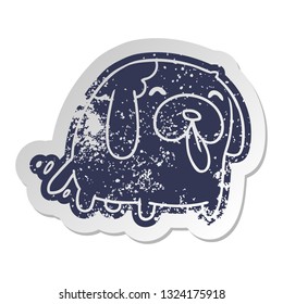 distressed old cartoon sticker kawaii of a cute dog