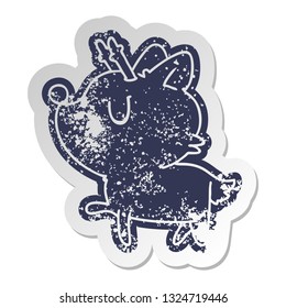 distressed old cartoon sticker of  kawaii cute deer