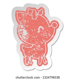 distressed old cartoon sticker of  kawaii cute deer