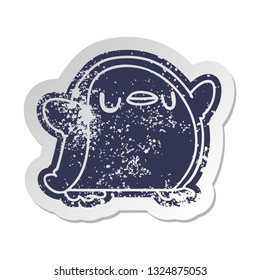 distressed old cartoon sticker kawaii of a cute penguin