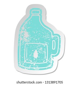 pegatina de caricatura antigua angustiada de una gran botella de bebida