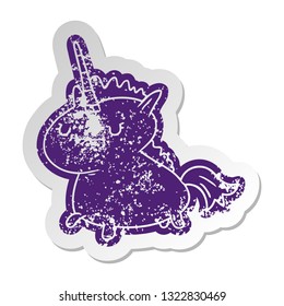 distressed old cartoon sticker of a magical unicorn
