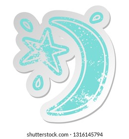 distressed old cartoon sticker of the moon and a star
