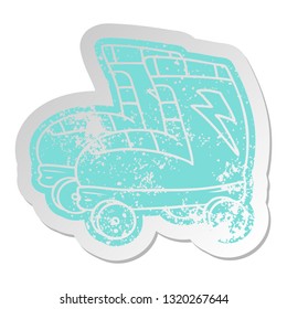 distressed old cartoon sticker of roller skates