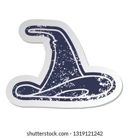 distressed old cartoon sticker of a witches hat