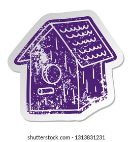 distressed old cartoon sticker of a wooden bird house