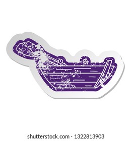 distressed old cartoon sticker of a wooden row boat