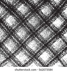 Distressed overlay cell cage texture with diagonal thin lines and stripes square. Grunge cover background. Empty template for aging any image. EPS10 vector.