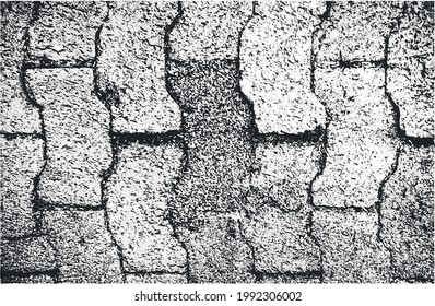 Textura superpuesta angustiada de azulejos de cerámica, mosaico, piedras pavimentadas con adorno. fondo grueso. ilustración abstracta de medio tono vectorial.