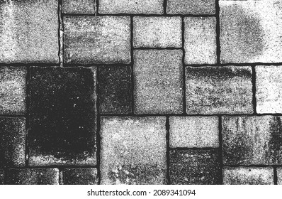 Distressed overlay texture of ceramic tiles, mosaic, paving stones with ornament. grunge background. abstract halftone vector illustration.
