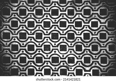 Textura superpuesta angustiada de azulejos de cerámica, mosaico, piedras pavimentadas con adorno. fondo grueso. ilustración abstracta de medio tono vectorial.