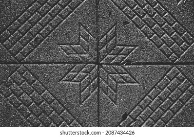 Distressed overlay texture of concrete with ornament, pattern. grunge background. abstract halftone vector illustration
