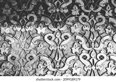 Distressed overlay texture of concrete with ornament, pattern. grunge background. abstract halftone vector illustration