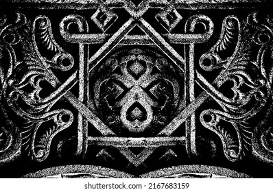 Distressed overlay texture of concrete with ornament, pattern. grunge background. abstract halftone vector illustration