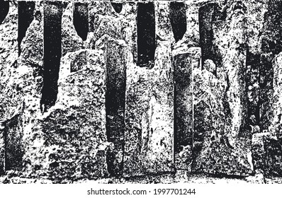 gestörte Überlagerungstextur aus gebrochenem Beton, Stein oder Asphalt. brüchiger Hintergrund. abstrakte Halbtonvektorgrafik