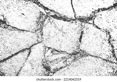 gestörte Überlagerungstextur aus gebrochenem Beton, Stein oder Asphalt. brüchiger Hintergrund. abstrakte Halbtonvektorgrafik