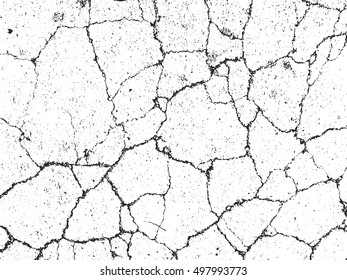 Distressed overlay texture of cracked concrete. grunge background. abstract halftone vector illustration