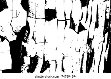 Distressed overlay texture of cracked concrete, stone or asphalt, cracks in the paint. Vintage black and white grunge texture. Cracked paint. Abstract halftone vector illustration
