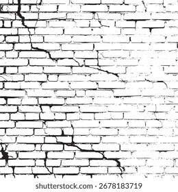Textura de superposición afligida de una pared de ladrillo blanco agrietada. Fondo de grunge con piedra rota y detalle de cemento Ilustración vectorial.
