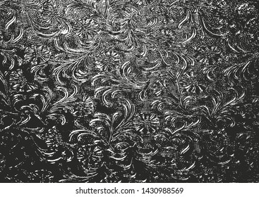 Distressed overlay texture of fabric. Textile with eastern floral ornament, leaves and flowers. grunge background. abstract halftone vector illustration.