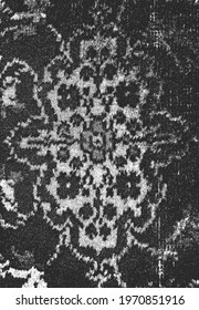 Distressed overlay texture of fabric. Textile with eastern floral ornament, leaves and flowers. grunge background. abstract halftone vector illustration.