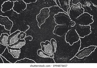 Distressed overlay texture of fabric. Textile with eastern floral ornament, leaves and flowers. grunge background. abstract halftone vector illustration.