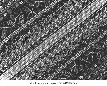 Distressed overlay texture of fabric. Textile with eastern floral ornament, leaves and flowers. grunge background. abstract halftone vector illustration.