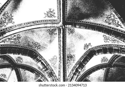 Distressed overlay texture of fabric. Textile with eastern floral ornament, leaves and flowers. grunge background. abstract halftone vector illustration.