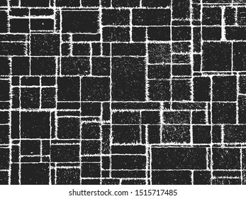 Distressed overlay texture of floor tiles with graphic ornament. grunge background. abstract halftone vector illustration.