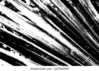 Distressed overlay texture of palm leaf, striped or folded diagonal structure. Grunge background. One color graphic resource.
