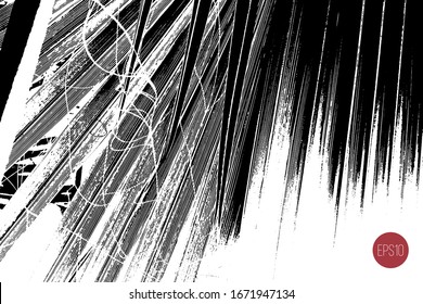 Distressed overlay texture of palm leaf, striped or folded diagonal structure. Grunge background. One color graphic resource.