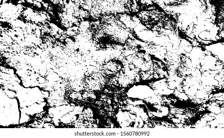 Distressed overlay texture of rough surface, cracked concrete, stone and asphalt. Grunge background. One color graphic resource.
