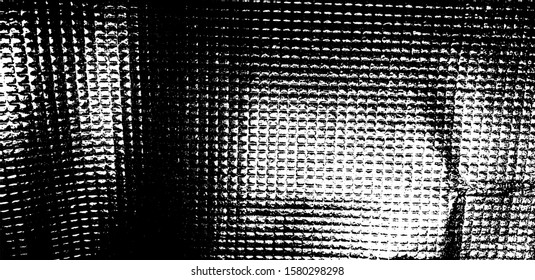 Distressed overlay texture of rough surface, regular structure, checked plastic wrap. Grunge background. One color graphic resource.