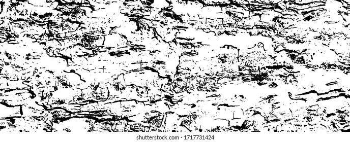 Distressed overlay texture of rough surface, cracked wood, tree bark. Grunge background. one color graphic resource.