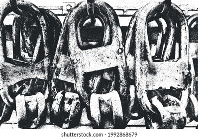 Distressed overlay texture of rusted peeled metallic locks. grunge background. abstract halftone vector illustration
