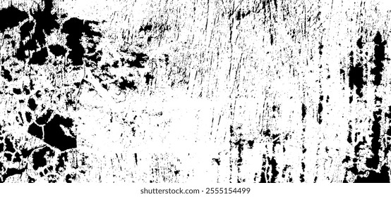 Distressed overlay texture of rusted peeled grunge concrete wall background. Vector black grunge dirty background for banners, web, template,