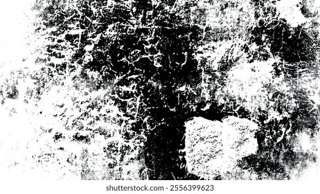 Distressed overlay texture of rusted peeled grunge concrete wall background. Vector black grunge dirty background for banners, web, template,
