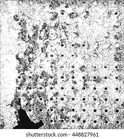 Distressed overlay texture of rusty peeled metal, cracked concrete, stone and asphalt. grunge background. abstract halftone vector illustration