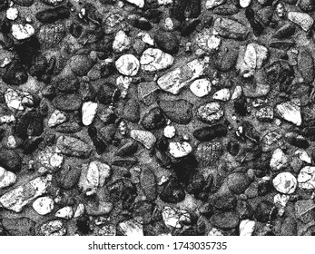 Distressed overlay texture of stones, rocks, pebbles, macadam. grunge background. abstract halftone vector illustration