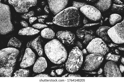 Distressed overlay texture of stones, rocks, pebbles, macadam. grunge background. abstract halftone vector illustration