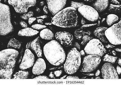 Distressed overlay texture of stones, rocks, pebbles, macadam. grunge background. abstract halftone vector illustration