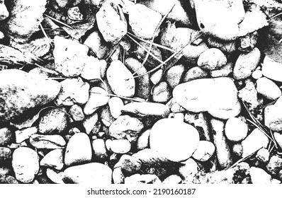 Distressed overlay texture of stones, rocks, pebbles, macadam. grunge background. abstract halftone vector illustration