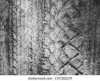 Distressed overlay texture of tire tracks. grunge background. abstract halftone vector illustration