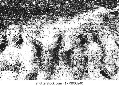 Distressed overlay texture of tire tracks. grunge background. abstract halftone vector illustration