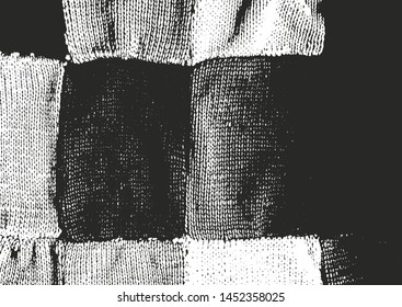Distressed overlay texture of weaving fabric, knitted blanket with tartan ornament. grunge background. abstract halftone vector illustration