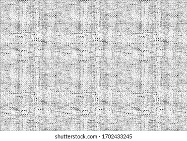 Distressed Overlay Texture Of Weaving Fabric. Grunge Background. Abstract Halftone Vector Illustration