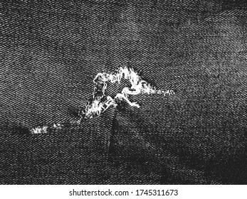 Distressed overlay texture of weaving fabric, jeans with holes. grunge background. abstract halftone vector illustration