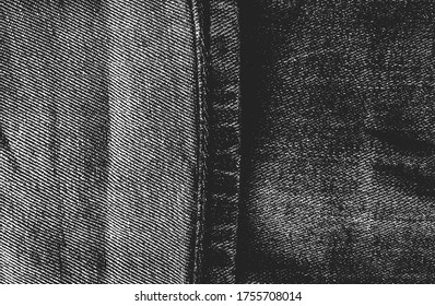 Distressed overlay texture of weaving fabric, jeans. grunge background. abstract halftone vector illustration